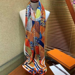 Replica Hermes Orange Check 140cm Silk Scarf
