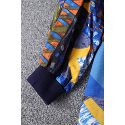 Replica Hermes Navy Blue Long Sleeve Scarf Print Dress