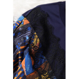 Replica Hermes Navy Blue Long Sleeve Scarf Print Dress