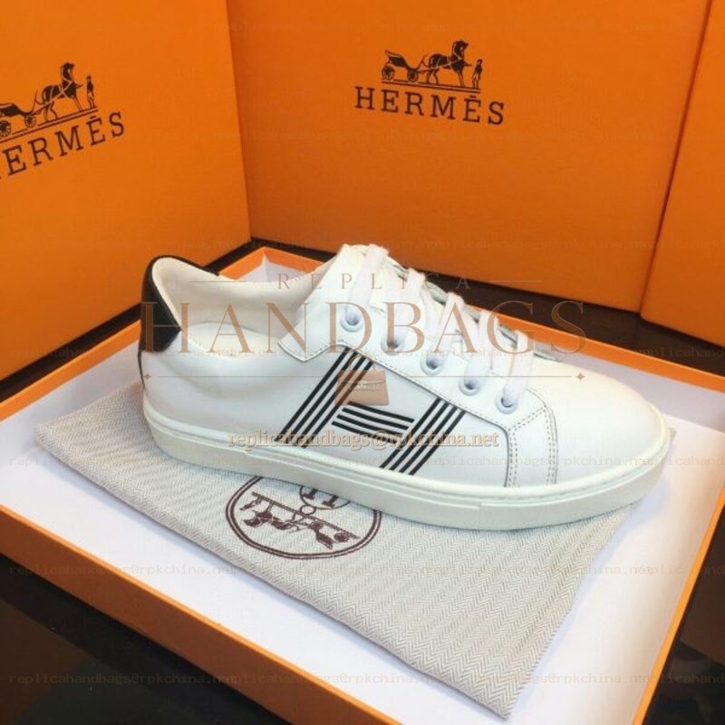 Replica Hermes White Black Stripe Low Top Sneaker