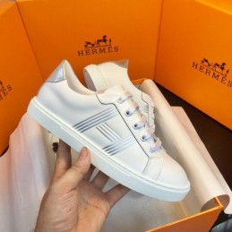 Replica Hermes White Silver Stripe Low Top Sneaker