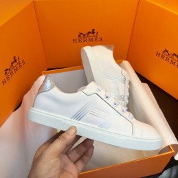 Replica Hermes White Silver Stripe Low Top Sneaker