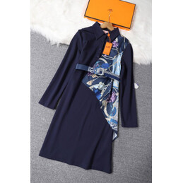Replica Hermes Navy Scarf Panel Dress
