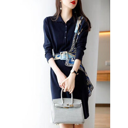 Replica Hermes Navy Scarf Panel Dress