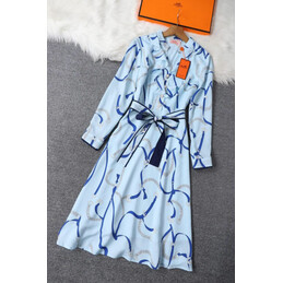 Replica Hermes Light Blue Scarf Print Dress