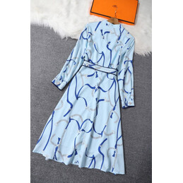 Replica Hermes Light Blue Scarf Print Dress