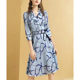 Replica Hermes Light Blue Scarf Print Dress