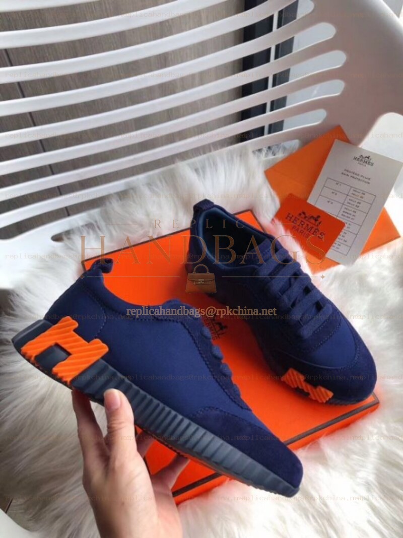 Replica Hermes Navy Orange H Knit Sneaker