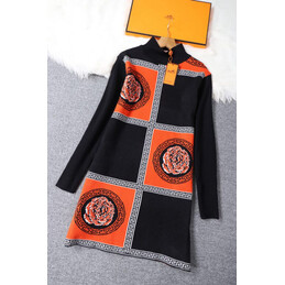 Replica Hermes Black Orange Scarf Print Dress