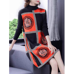 Replica Hermes Black Orange Scarf Print Dress