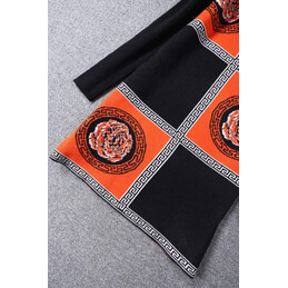 Replica Hermes Black Orange Scarf Print Dress