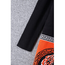Replica Hermes Black Orange Scarf Print Dress