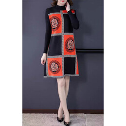Replica Hermes Black Orange Scarf Print Dress