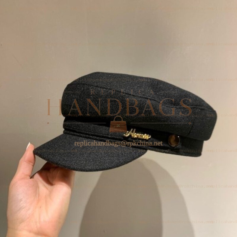 Replica Hermes black baker boy cap