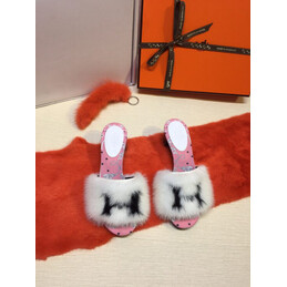 Replica Hermes White Fur H Slide Slipper