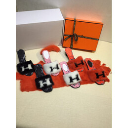 Replica Hermes White Fur H Slide Slipper