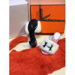 Replica Hermes White Fur H Slide Slipper