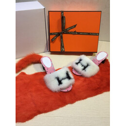 Replica Hermes White Fur H Slide Slipper