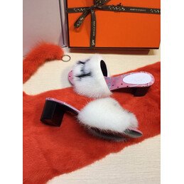 Replica Hermes White Fur H Slide Slipper