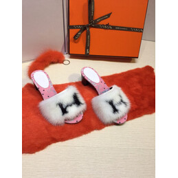 Replica Hermes White Fur H Slide Slipper