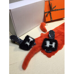 Replica Hermes Navy Fur H Slide Slipper