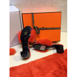 Replica Hermes Coral Fur H Slide Slipper
