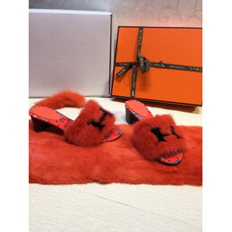 Replica Hermes Coral Fur H Slide Slipper