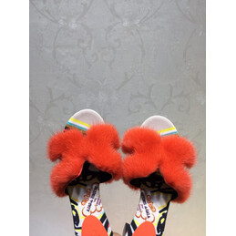 Replica Hermes Red Fur H Slide Slipper