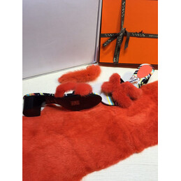 Replica Hermes Red Fur H Slide Slipper