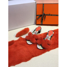 Replica Hermes Red Fur H Slide Slipper