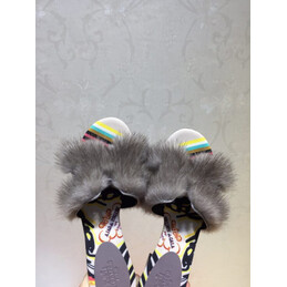 Replica Hermes Gray Fur H Slide Slipper