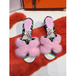 Replica Hermes Pink Fur H Slide Slipper