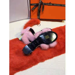 Replica Hermes Pink Fur H Slide Slipper