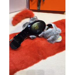 Replica Hermes Gray Floral Fur H Slide Slipper