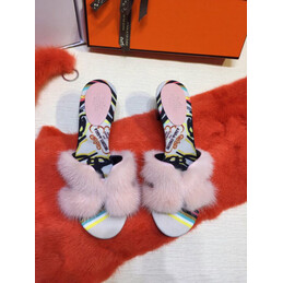 Replica Hermes Blush Fur H Slide Slipper