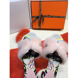 Replica Hermes Blush Fur H Slide Slipper