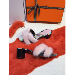 Replica Hermes Blush Fur H Slide Slipper