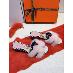 Replica Hermes Blush Fur H Slide Slipper