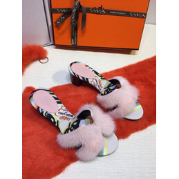 Replica Hermes Blush Fur H Slide Slipper