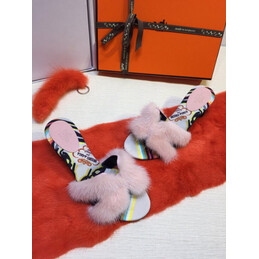 Replica Hermes Blush Fur H Slide Slipper