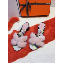 Replica Hermes Blush Fur H Slide Slipper