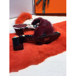 Replica Hermes Burgundy Fur H Slide Slipper