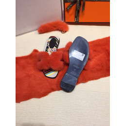 Replica Hermes Red Floral Fur H Slide Slipper