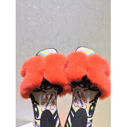 Replica Hermes Red Floral Fur H Slide Slipper