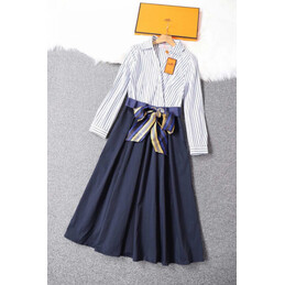Replica Hermes White Navy Pleated Dress