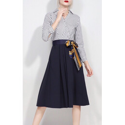 Replica Hermes White Navy Pleated Dress