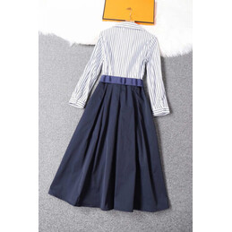 Replica Hermes White Navy Pleated Dress
