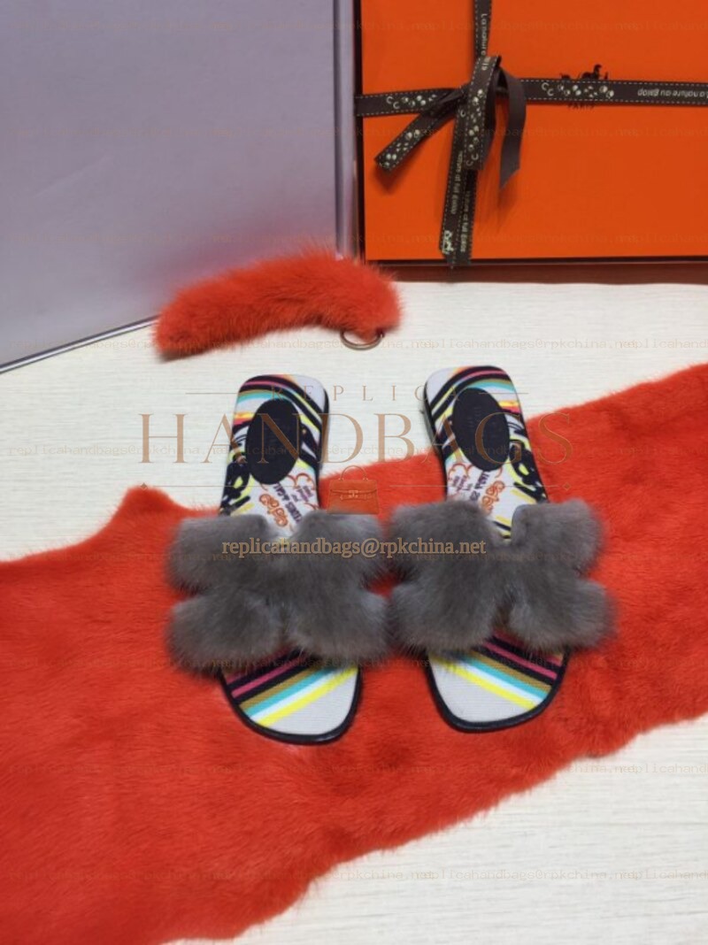 Replica Hermes Gray Floral H Slide Slipper