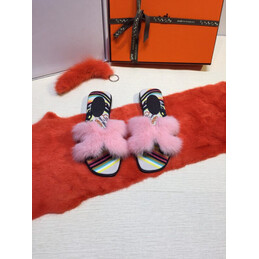 Replica Hermes Pink Floral Fur H Slide Slipper