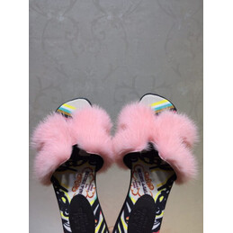 Replica Hermes Pink Floral Fur H Slide Slipper